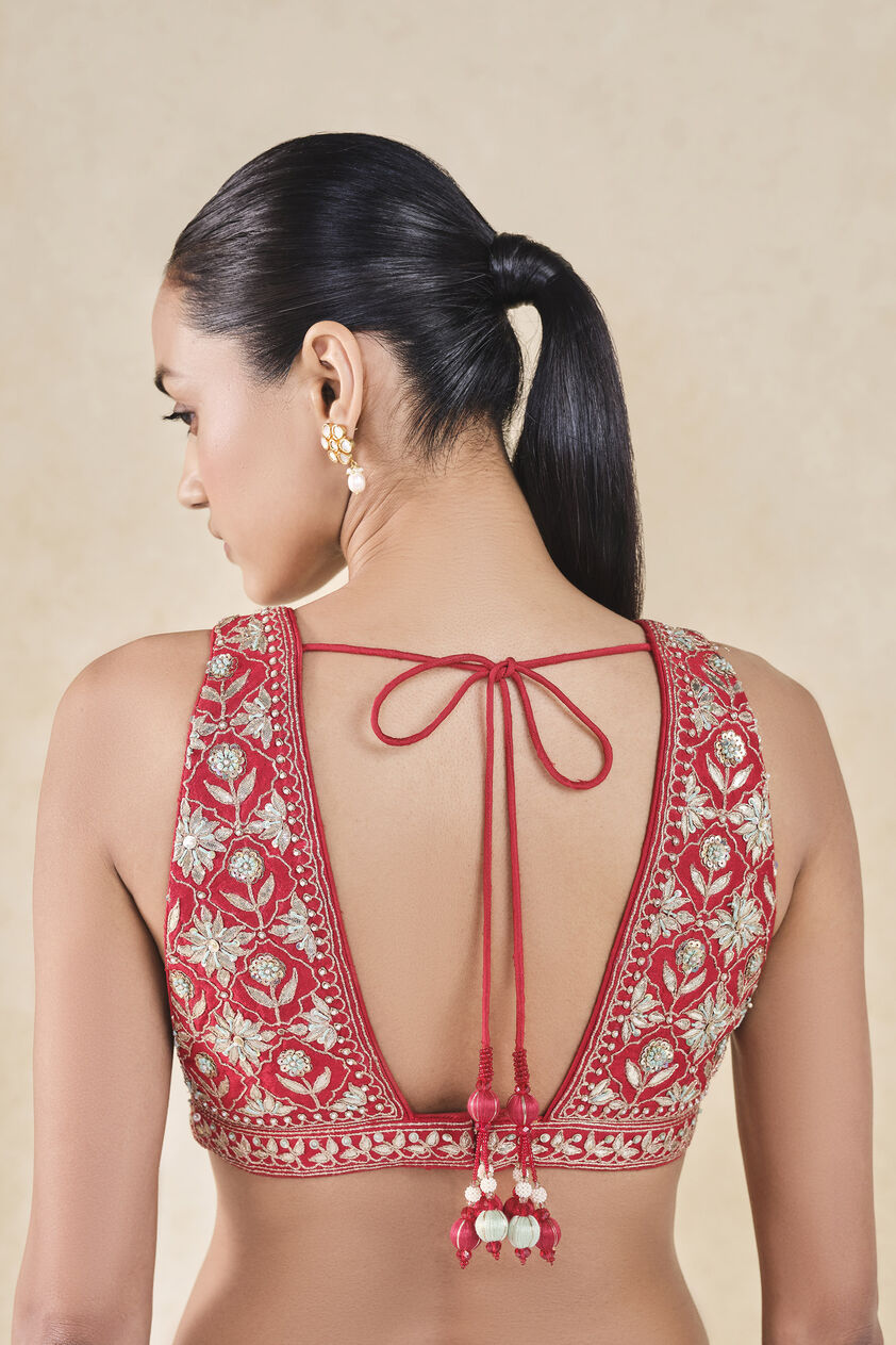 Anushna Gota Patti Silk Choli - Red, Red, image 2